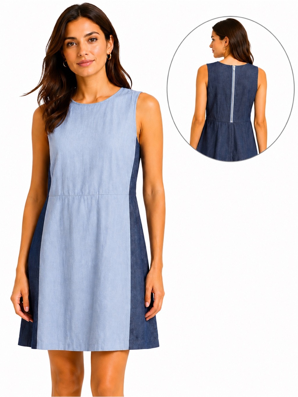 Gap Blue Linen Blend Sleeveless Shift Dress Back Zip Size 0